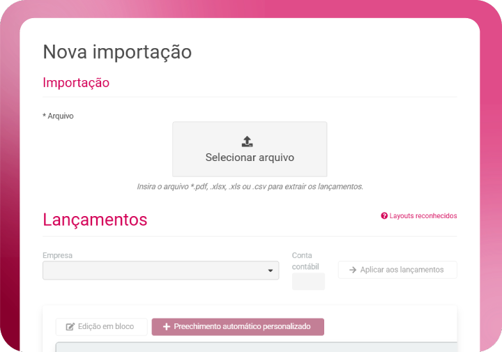 tela importação