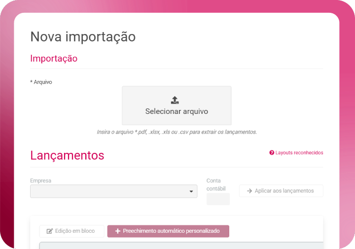 tela importação